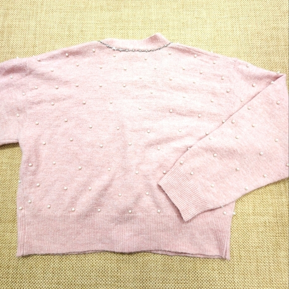 ASTR The Label Women's Faux Pearl & Rhinestones Embellished Cardigan Pink XL EUC - Picture 6 of 7